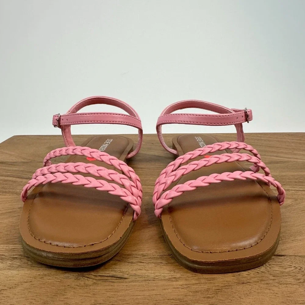 New NWOB Big Kids Steve Madden Georjia Pink Braided Slingback Sandals Size 4 Y‎
